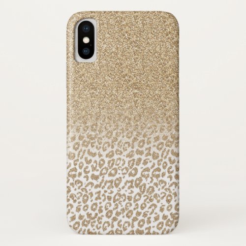 Trendy Gold Glitter and Leopard Print Gradient iPhone X Case