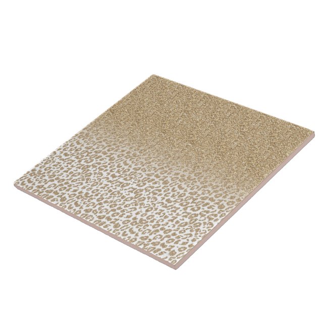 Trendy Gold Glitter and Leopard Print Gradient Ceramic Tile (Side)