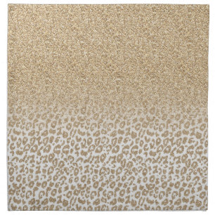 Trendy Gold Glitter and Leopard Print Gradient Cloth Napkin