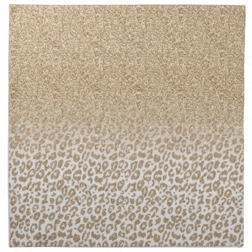 Trendy Gold Glitter and Leopard Print Gradient Cloth Napkin