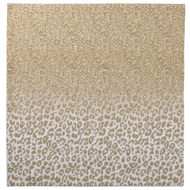 Trendy Gold Glitter and Leopard Print Gradient Cloth Napkin (Front)