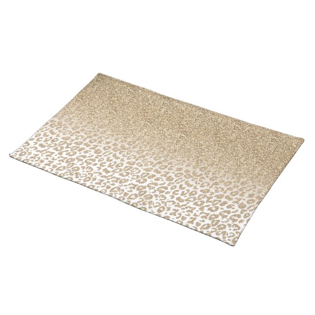 Trendy Gold Glitter and Leopard Print Gradient Cloth Placemat (On Table)