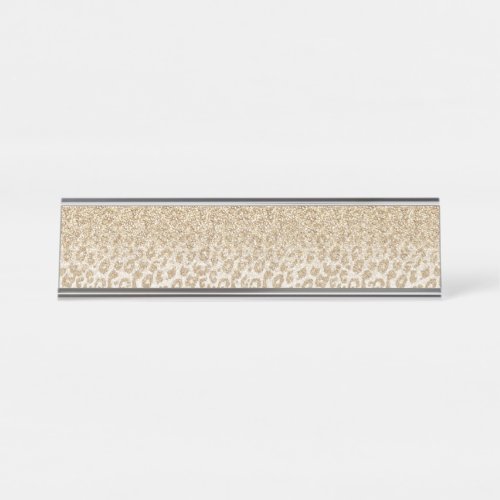 Trendy Gold Glitter and Leopard Print Gradient Desk Name Plate