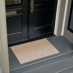 Trendy Gold Glitter and Leopard Print Gradient Doormat