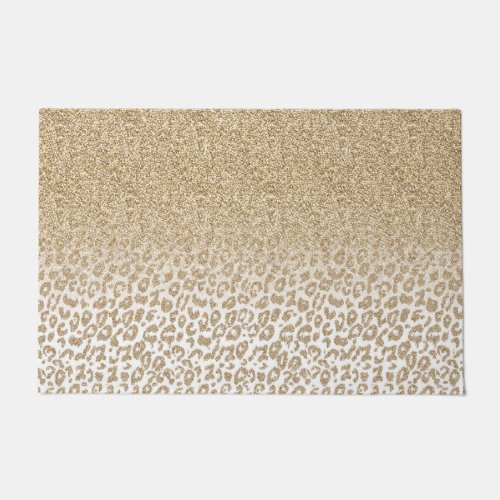 Trendy Gold Glitter and Leopard Print Gradient Doormat