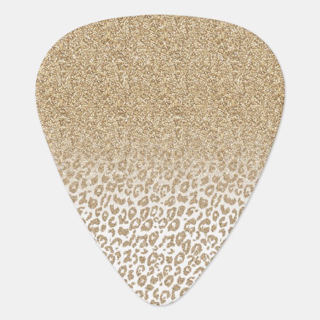 Trendy Gold Glitter and Leopard Print Gradient Guitar Pick (Front)