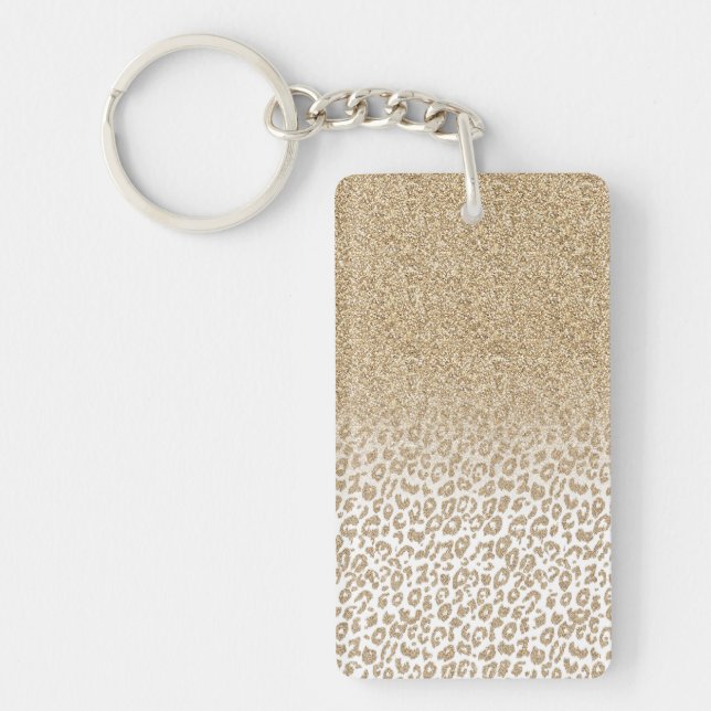 Trendy Gold Glitter and Leopard Print Gradient Keychain (Front)