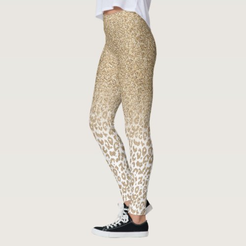 Trendy Gold Glitter and Leopard Print Gradient Leggings