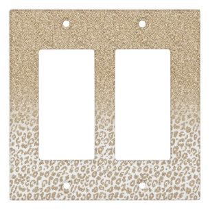 Trendy Gold Glitter and Leopard Print Gradient Light Switch Cover