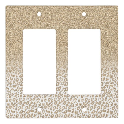Trendy Gold Glitter and Leopard Print Gradient Light Switch Cover