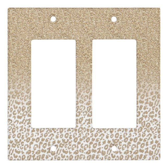 Trendy Gold Glitter and Leopard Print Gradient Light Switch Cover (Front)