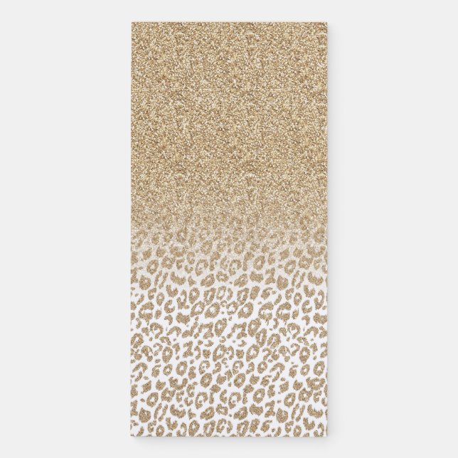 Trendy Gold Glitter and Leopard Print Gradient Magnetic Notepad (Front)