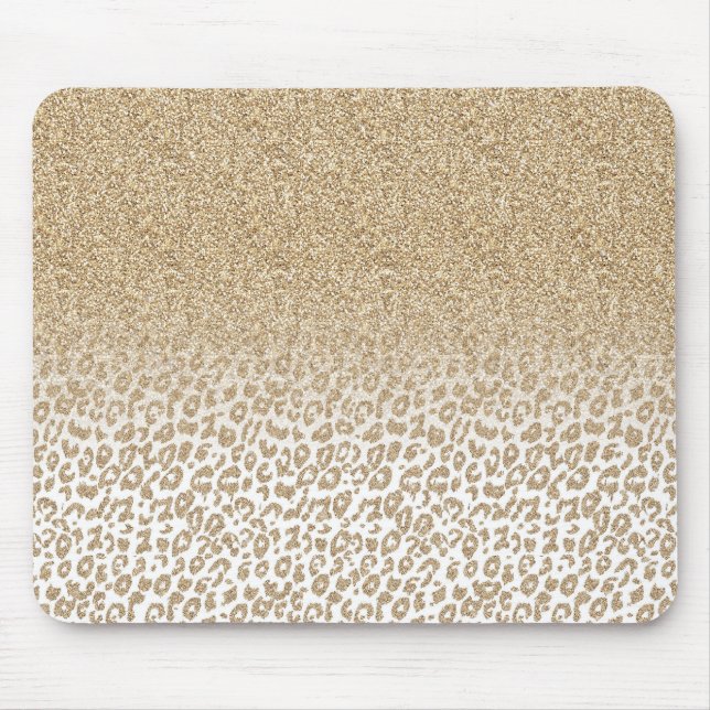 Trendy Gold Glitter and Leopard Print Gradient Mouse Pad (Front)