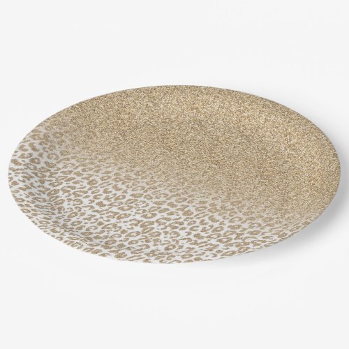 Trendy Gold Glitter and Leopard Print Gradient Paper Plates