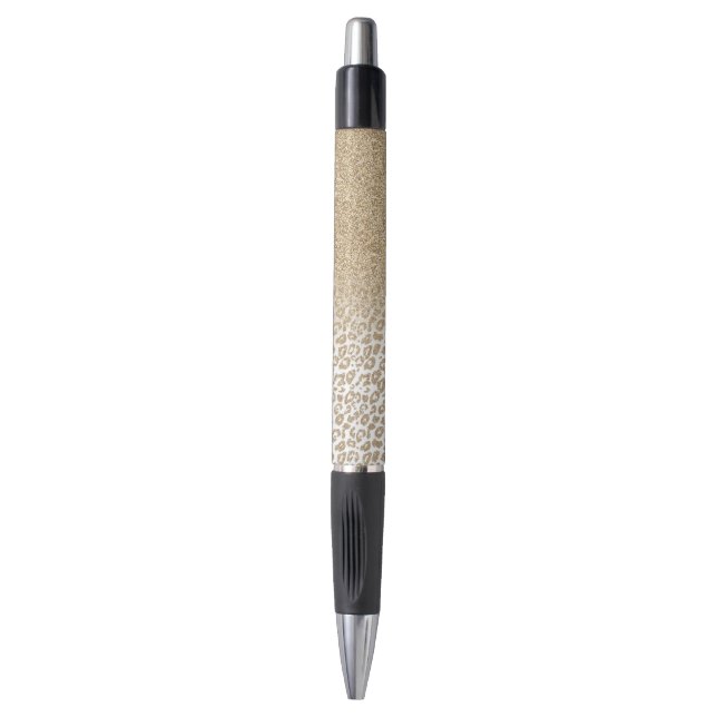 Trendy Gold Glitter and Leopard Print Gradient Pen (Front Vertical)