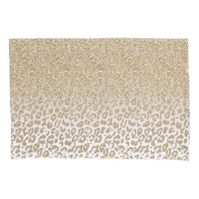 Trendy Gold Glitter and Leopard Print Gradient Pillow Case (Front)