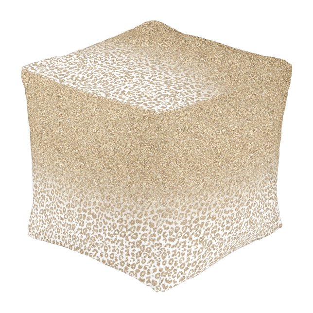 Trendy Gold Glitter and Leopard Print Gradient Pouf (Angled Front)