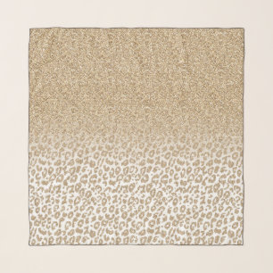 Trendy Gold Glitter and Leopard Print Gradient Scarf