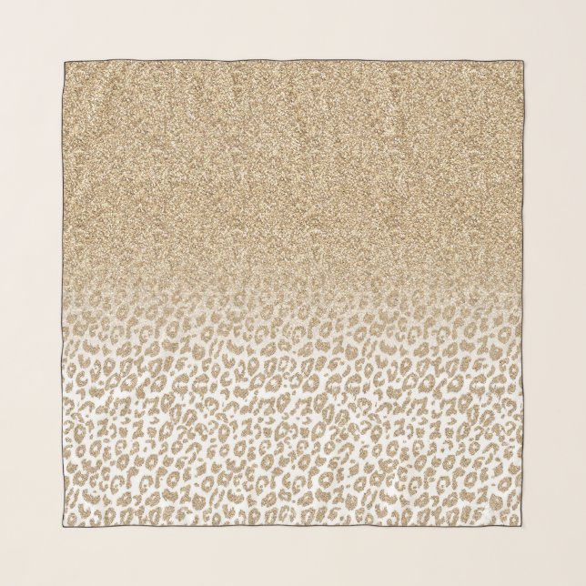 Trendy Gold Glitter and Leopard Print Gradient Scarf (Front)