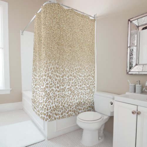 Trendy Gold Glitter and Leopard Print Gradient Shower Curtain