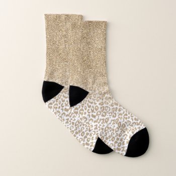 Trendy Gold Glitter And Leopard Print Gradient Socks by Trendy_arT at Zazzle