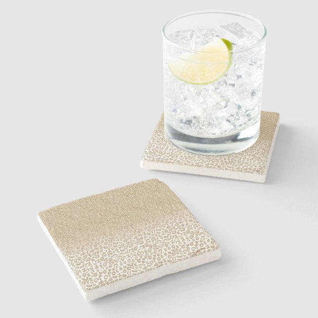 Trendy Gold Glitter and Leopard Print Gradient Stone Coaster (Side)