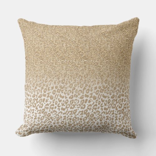 Trendy Gold Glitter and Leopard Print Gradient Throw Pillow