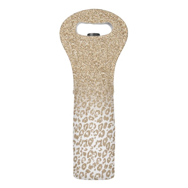 Trendy Gold Glitter and Leopard Print Gradient Wine Bag (Front)