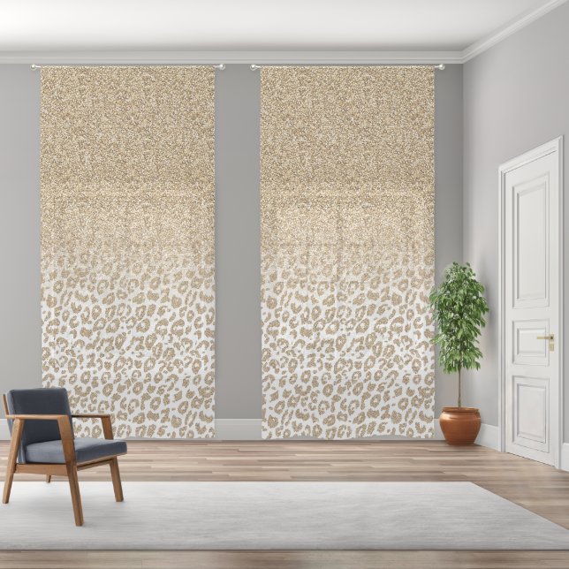 Trendy Gold Glitter and Leopard Sheer Curtains (Wide)