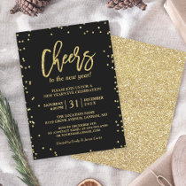 Trendy Gold Glitter Cheers New Year's Eve Party Invitation