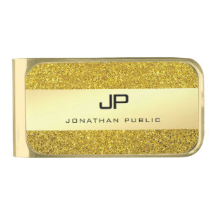 Trendy Gold Glitter Elegant Modern Monogram Finish Money Clip