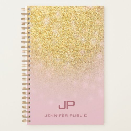 Trendy Gold Glitter Elegant Modern Monogram Name Planner