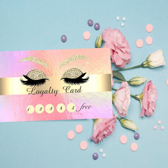 Trendy Gold Glitter Faux Lashes Holographic  Loyalty Card (Creator Uploaded)