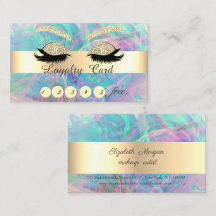 Trendy Gold Glitter Faux Lashes Opal Iridescence Loyalty Card