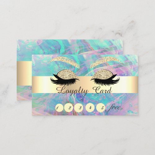 Trendy Gold Glitter Faux Lashes Opal Iridescence Loyalty Card