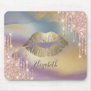 Trendy Gold Glitter Lips,Colorful,Glitter Drips Mouse Pad