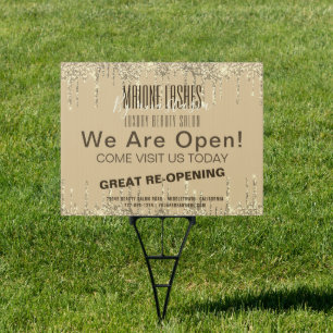 Trendy Gold Glitter Lux Glam Lashes Business Yard Sign