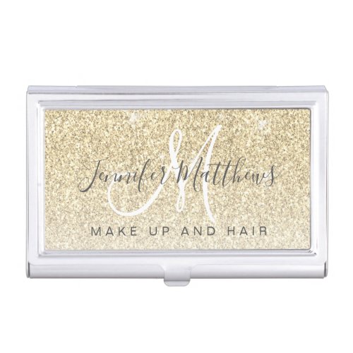 Trendy Gold Glitter Makeup Artist Hair Salon Business Card Case