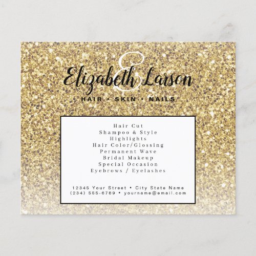 Trendy Gold Glitter Makeup Artist Hair Salon Flyer