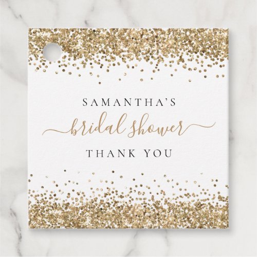 Trendy Gold Glitter Name Bridal Shower Thank You Favor Tags