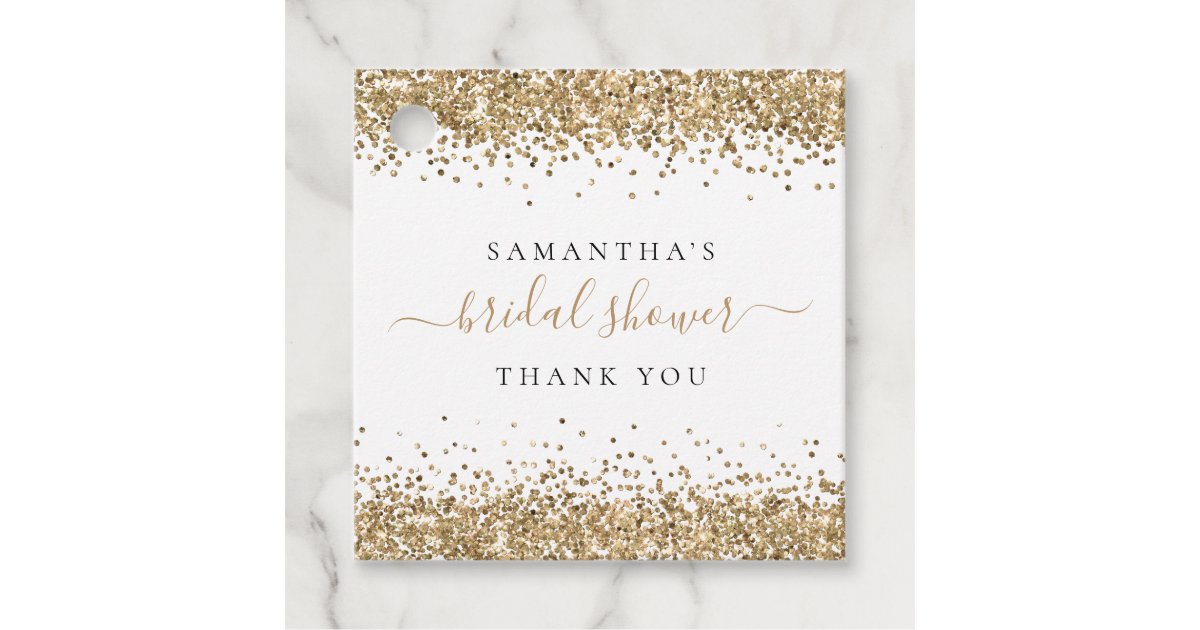 Trendy Gold Glitter Name Bridal Shower Thank You Favor Tags | Zazzle