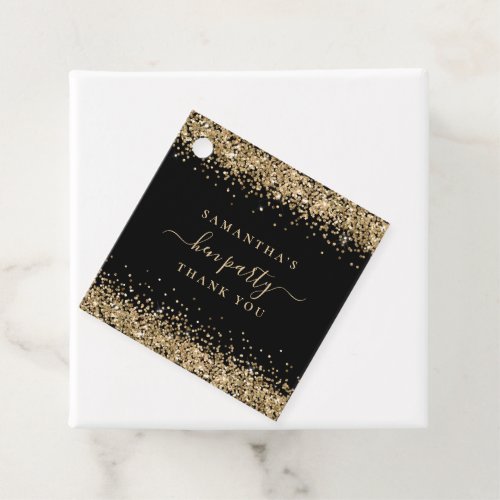 Trendy Gold Glitter Name Hen Party Black Thank You Favor Tags