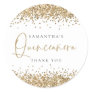 Trendy Gold Glitter Name Quinceañera Thank You  Classic Round Sticker