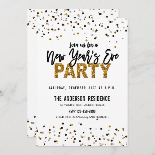 Trendy Gold Glitter New Years Eve Party Invite