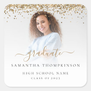 Trendy Gold Glitter Photo 2024 Graduation Square S Sticker