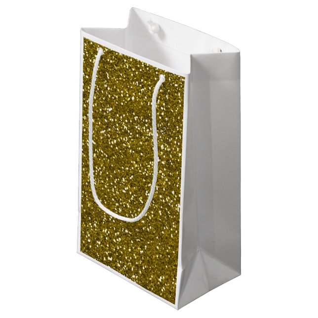 Trendy Gold Glitter Small Gift Bag (Front Angled)