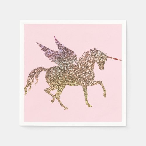 Trendy Gold Glitter Sparkle Unicorn Birthday Party Paper Napkins