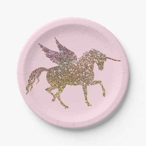 Trendy Gold Glitter Sparkle Unicorn Birthday Party Paper Plates