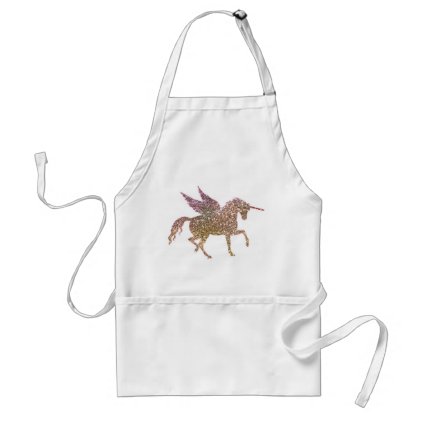 Trendy Gold Glitter Sparkle Unicorn Pegasus Horse Adult Apron