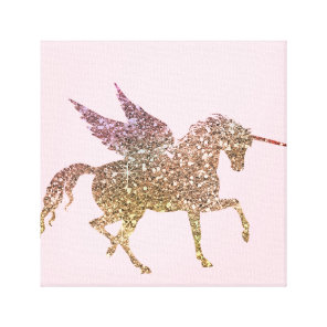 Trendy Gold Glitter Sparkle Unicorn Pegasus Horse Canvas Print